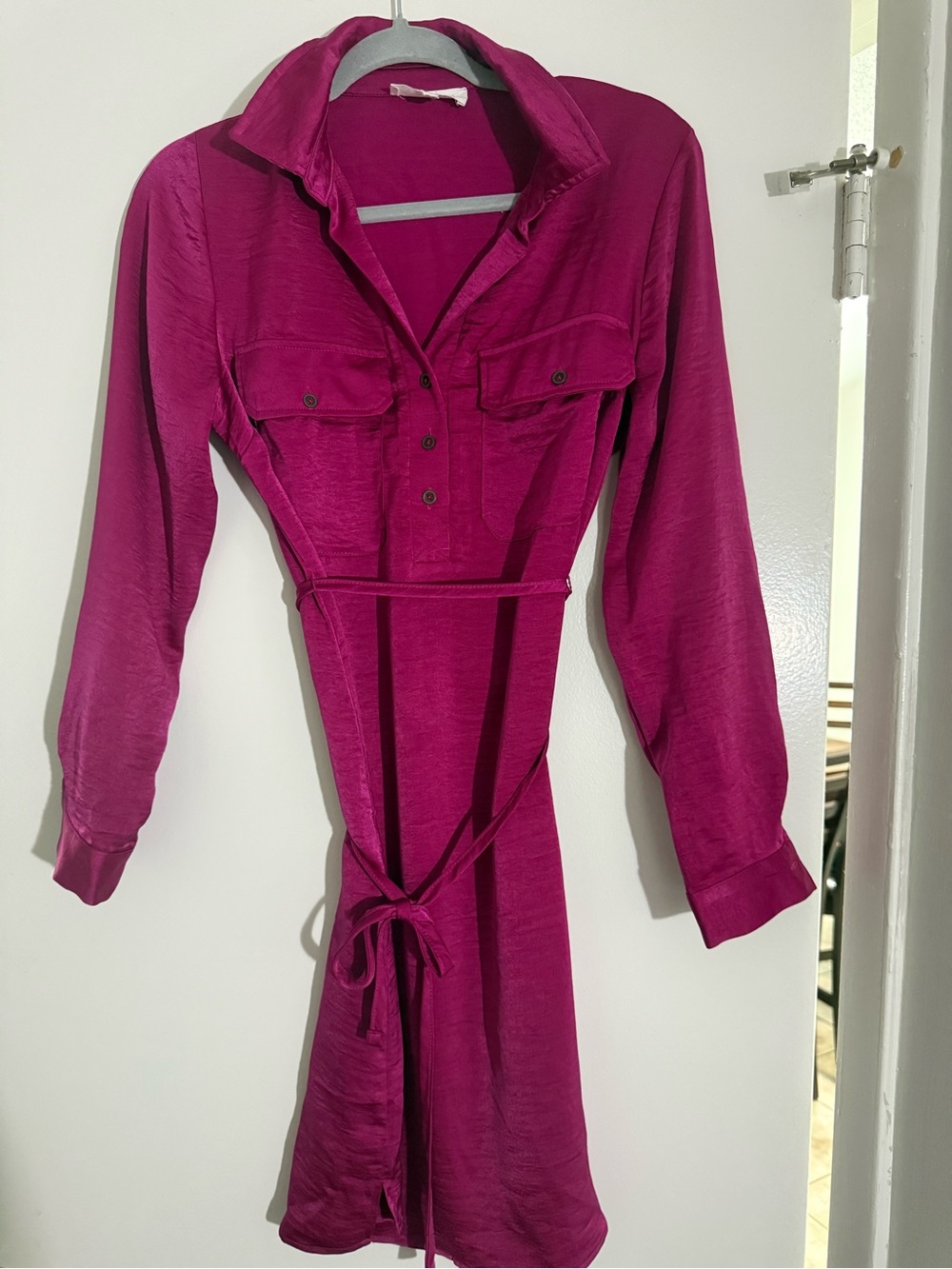 Lucky Brand Magenta Shirt Dress with Waist Tie